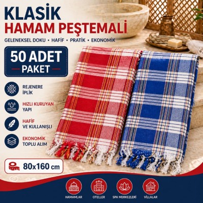 Toptan Klasik Hamam Peştemalı 50 Adet Paket